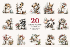 Spring Peeping Animals Clipart Set, Cute Easter PNG Bundle Product Image 3