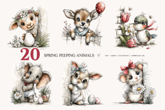 Spring Peeping Animals Clipart Set, Cute Easter PNG Bundle Product Image 2
