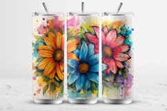 Large Watercolor Flowers Tumbler Wrap Sublimation Design Product Image 1
