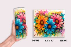 Large Watercolor Flowers Tumbler Wrap Sublimation Design Product Image 2