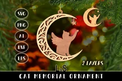 Laser cut cat memorial Christmas ornament svg template with layered angel cat on moon