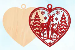 Laser Cut Christmas Reindeer Heart Ornament SVG Product Image 2