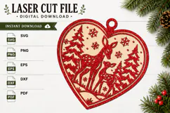 Laser Cut Christmas Reindeer Heart Ornament SVG Product Image 1