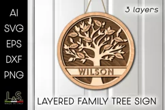 Layered family tree sign svg file for laser cutting with customizable text
