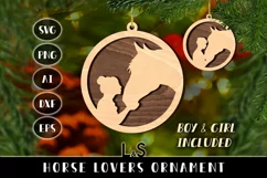 Laser cut Christmas ornaments svg template with layered girl and boy kissing horse