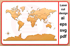 Laser cut World map SVG vector template digital download Product Image 1