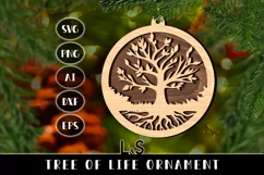 Laser cut Christmas ornament svg template with layered tree of life round design