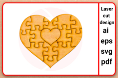 Laser cut SVG files Heart puzzle template digital download Product Image 1