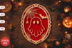 Ghost with Spiderweb and Bat SVG Product Image 1