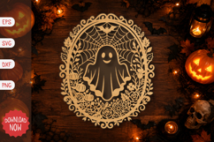 Bat and Flower Ghost Medallion SVG Product Image 1