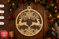 Jumping Reindeer Snowflake Ornament SVG Product Image 1