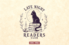 Late Night Readers Club SVG, Bookish Cat PNG, Dark Academia Product Image 1
