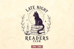 Late Night Readers Club SVG, Bookish Cat PNG, Dark Academia Product Image 1