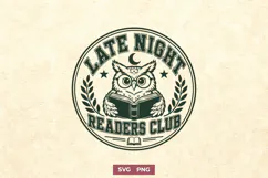 Late Night Readers Club SVG, Bookish Owl PNG, Night Owl Book Product Image 1
