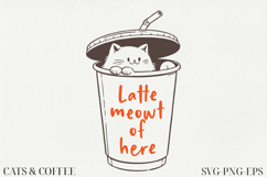 Cat &amp; Coffee Doodle lineart Clipart SVG | PNG | EPS Product Image 1