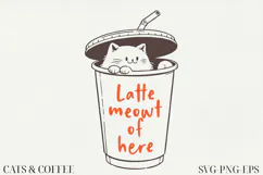 Cat & Coffee Doodle lineart Clipart SVG | PNG | EPS Product Image 1