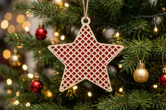 Lattice Wood Christmas Star SVG Laser Cut Red Ornament Product Image 1