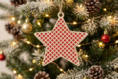 Lattice Wood Christmas Star SVG Laser Cut Red Ornament Product Image 2