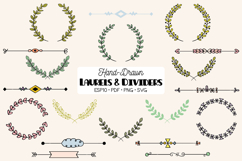 Colored Laurels &amp; Divider | Hand Drawn Leaf Border, Wreath Product Image 1
