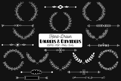 White Laurels &amp; Divider | Hand Drawn Leaf Border, Wreath Product Image 1