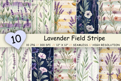 Lavender Field Stripe Digital Paper, Seamless Watercolor Floral Pattern Pack, Printable Scrapbook Paper, Purple Botanical Design Bundle
