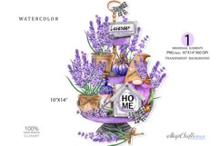 Lavender Tiered Tray watercolor png sublimation Digital Product Image 1