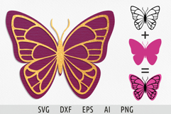 Layered butterfly silhouette svg Flying butterfly svg 3d svg Product Image 1