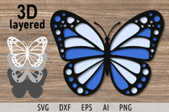 Layered butterfly silhouette svg Flying butterfly svg 3d svg Product Image 1