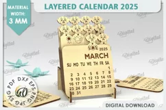 Layered Calendar 2025 With Dog Laser Cut. 3D Calendar SVG Product Image 1