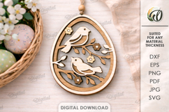 3D Easter Egg Laser Cut. Hanging Easter Ornament SVG Product Image 1