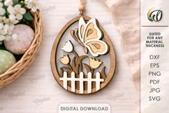 3D Easter Egg Laser Cut. Hanging Easter Ornament SVG Product Image 1