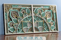 Multilayer mandala SVG file showing a split floral design ideal for decorative wall art