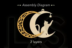 Layered Christmas ornament svg file with cat on moon design 