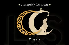 3D layered Christmas ornament svg template with dog on moon design
