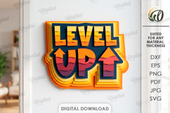 3D Layered Papercut Wall Decor. Wall Art SVG. Level up Product Image 1