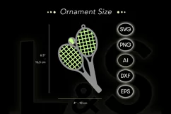 Personalized Christmas ornament svg file with tennis rackets and ball 