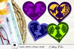 layered heart designs with girl silhouettes