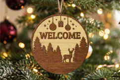 Layered Wood Christmas Ornament SVG,Welcome Forest Deer Sign Product Image 1