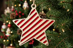 Layered Wooden Christmas Star SVG Red Striped Ornament Product Image 1