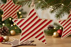 Layered Wooden Christmas Star SVG Red Striped Ornament Product Image 2
