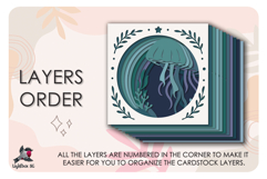 Jellyfish Medusa Colored Shadow box SVG Papercut template Product Image 3