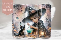Witch Girl Tumbler PNG with Cat and Cauldron Product Image 1