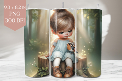 Bird Tumbler Wrap PNG, Forest Girl Sublimation Product Image 1