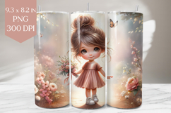 Cute Girl and Flowers Tumbler Wrap PNG Product Image 1