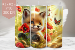 Fox and Poppies Tumbler PNG, 20oz Sublimation Wrap Product Image 1
