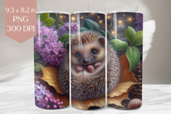 Hedgehog Tumbler Wrap PNG, 20oz Fall Floral Sublimation Product Image 1