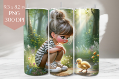 Girl and Duckling Tumbler PNG, Forest Spring 20oz Wrap Product Image 1