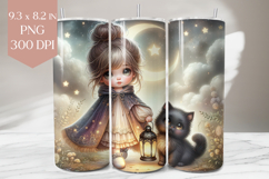 Cute Girl &amp; Black Cat Tumbler Wrap Product Image 1