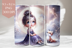 Moonlight Girl and Fox Tumbler Sublimation PNG Product Image 1