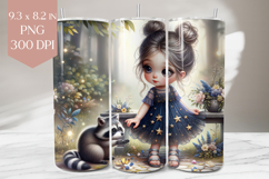 Starlit Girl and Raccoon Tumbler Sublimation PNG Product Image 1